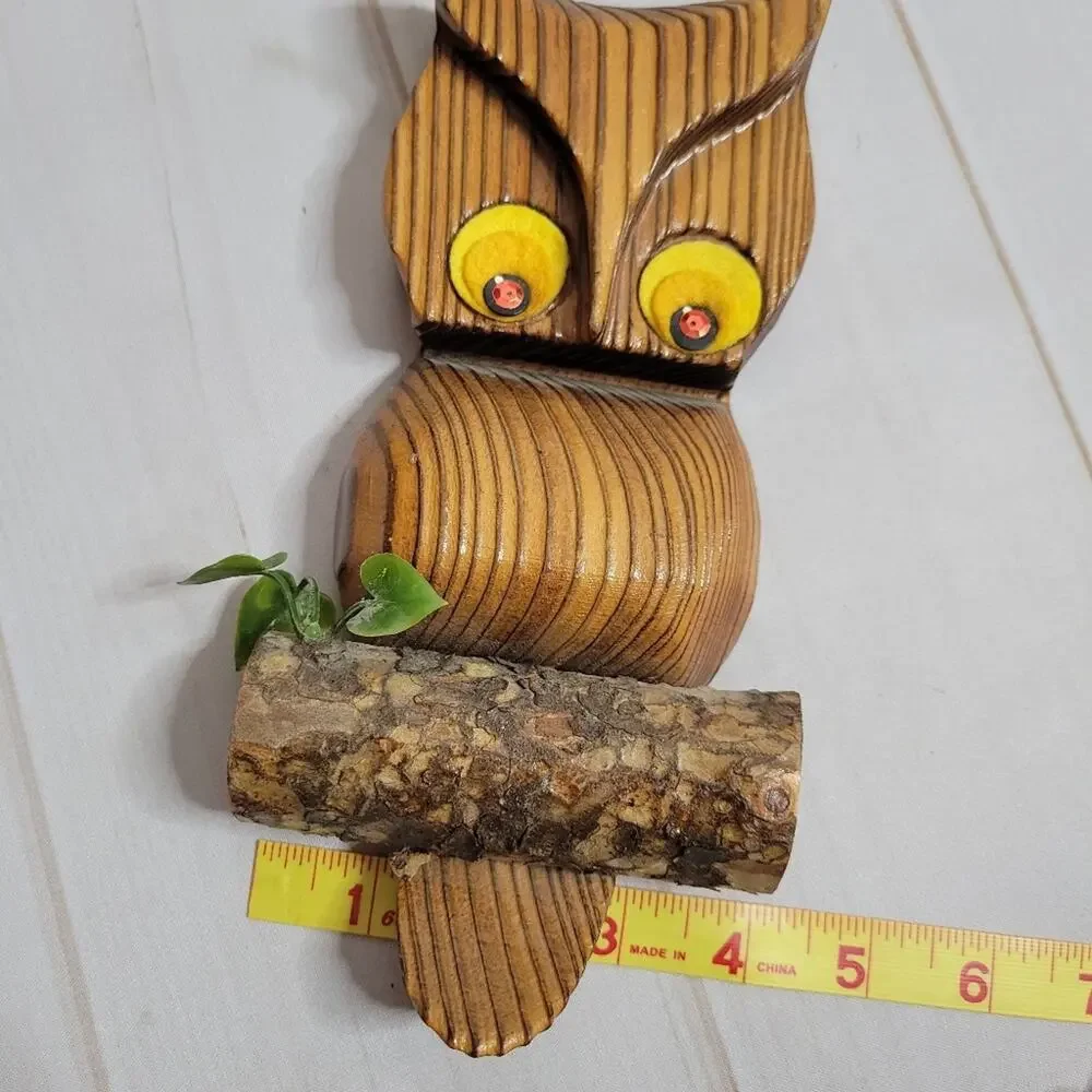 Vintage 60s 70s MCM Wooden Owl Wall Art, 4x9